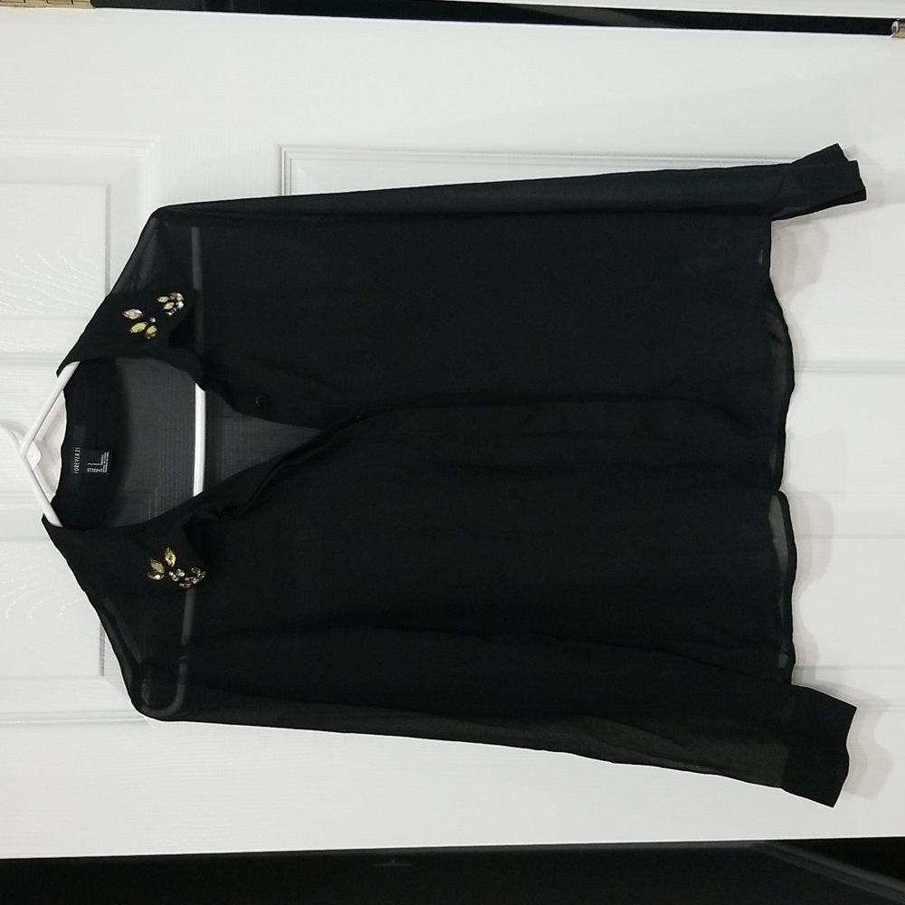Forever 21 Embellished Sheer Long Sleeve Dressy Button Up